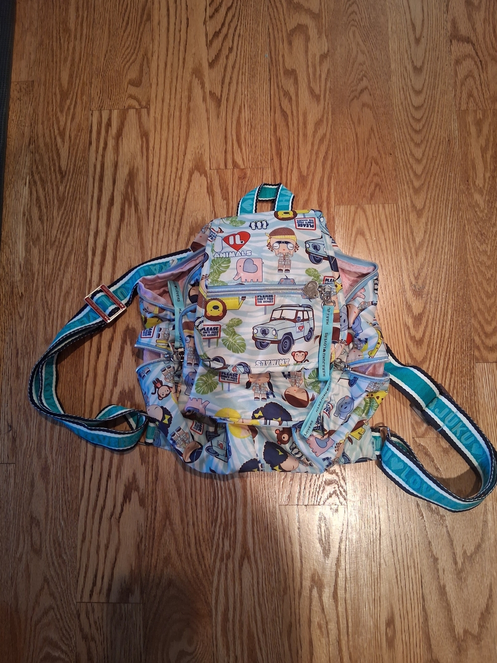 Colorful Harajuku Lovers Backpack with Teal Straps